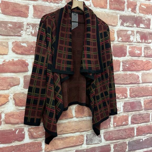 Moon Collection Cardigan Sweater Women's Medium Multicolor Plaid Buttonless Knit - Picture 2 of 8